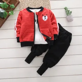 3-piece Bear Pattern Coat & Sweatshirt & Pants for Children Boy
