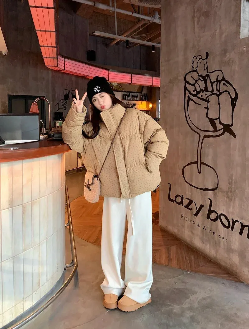 Advbridge -  Korean Sweet Hot Girl Flower Print Cotton Coat Women's Winter Thickened and Warm Stand Collar Loose Coat Fashion Female Clothes