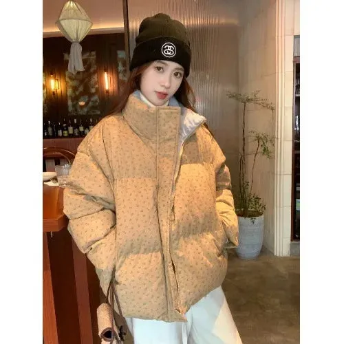 Advbridge -  Korean Sweet Hot Girl Flower Print Cotton Coat Women's Winter Thickened and Warm Stand Collar Loose Coat Fashion Female Clothes