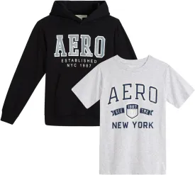 AEROPOSTALE Hoodie and T-Shirt Set - 2 Piece Pullover Hoodie Sweatshirt and Active Graphic Tee - Boys Activewear Tops (8-16)