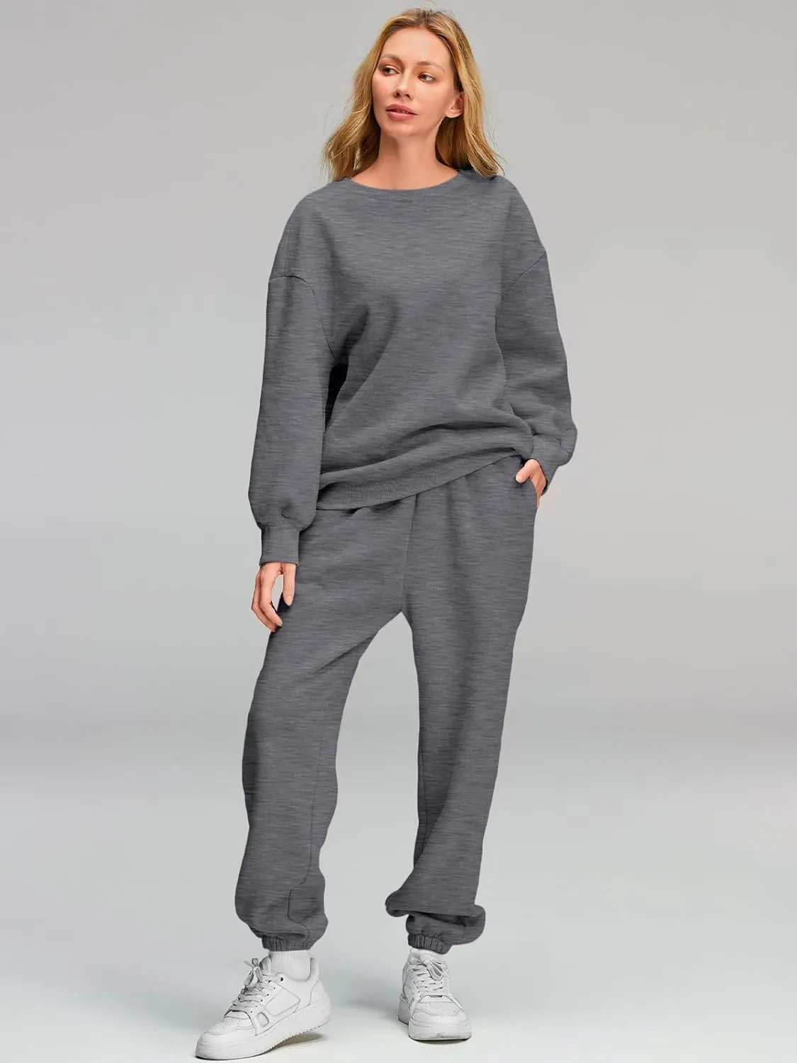 AUTOMET Womens 2 Piece Outfits Sweatsuit Oversized Sweatshirt Lounge Sets Baggy Sweatpants Fall Fashion with Pockets