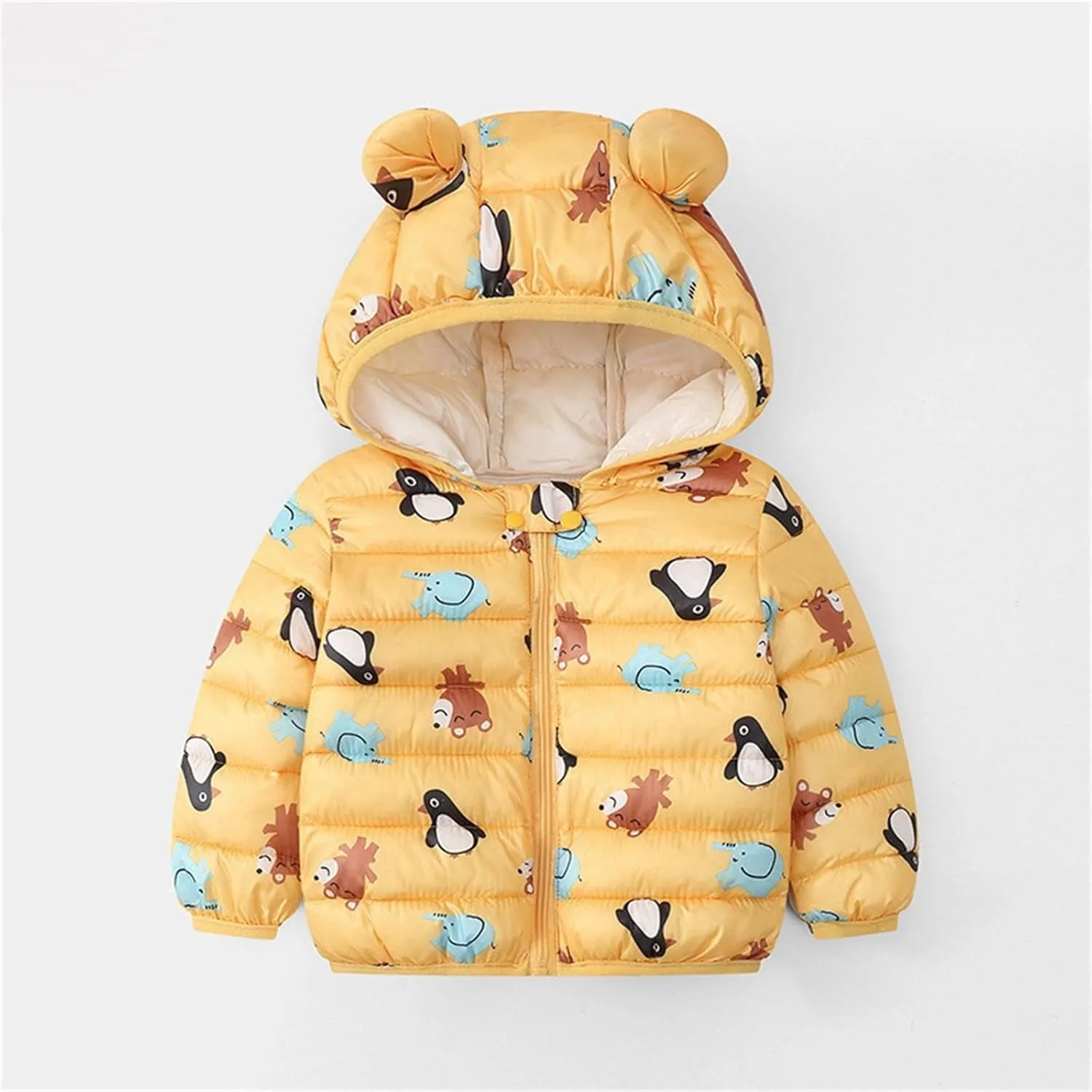 Baby Boys Girls Thick Warm Winter Hooded Zipper CoatsToddler Bear Hoods Down Jacket Kids Light Puffer Padded Outwear