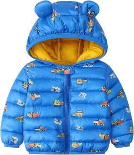 Baby Boys Girls Thick Warm Winter Hooded Zipper CoatsToddler Bear Hoods Down Jacket Kids Light Puffer Padded Outwear