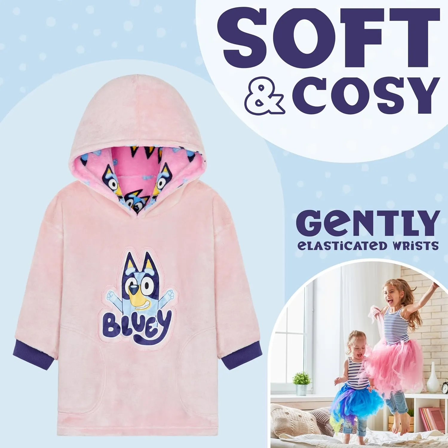 Bluey Blanket Hoodie for Kids Cozy Warm Fleece Wearable Blanket Girls Gifts