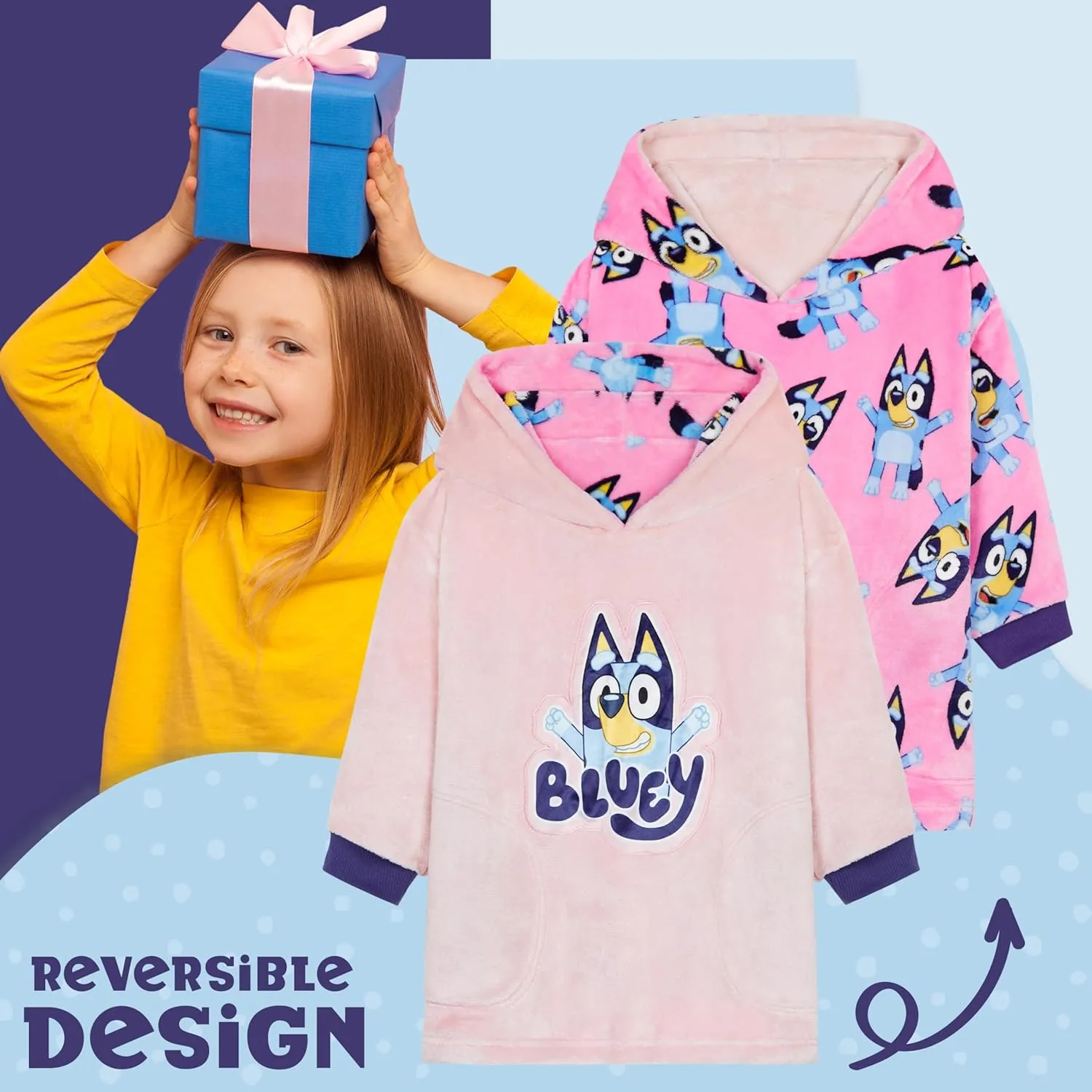 Bluey Blanket Hoodie for Kids Cozy Warm Fleece Wearable Blanket Girls Gifts