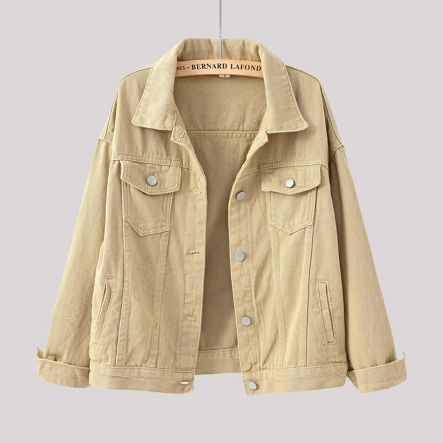 Bomber Jackets for Women Solid Button Down Jeans Denim Jackets Plus Size Trendy Casual Oversized Coat with Pockets