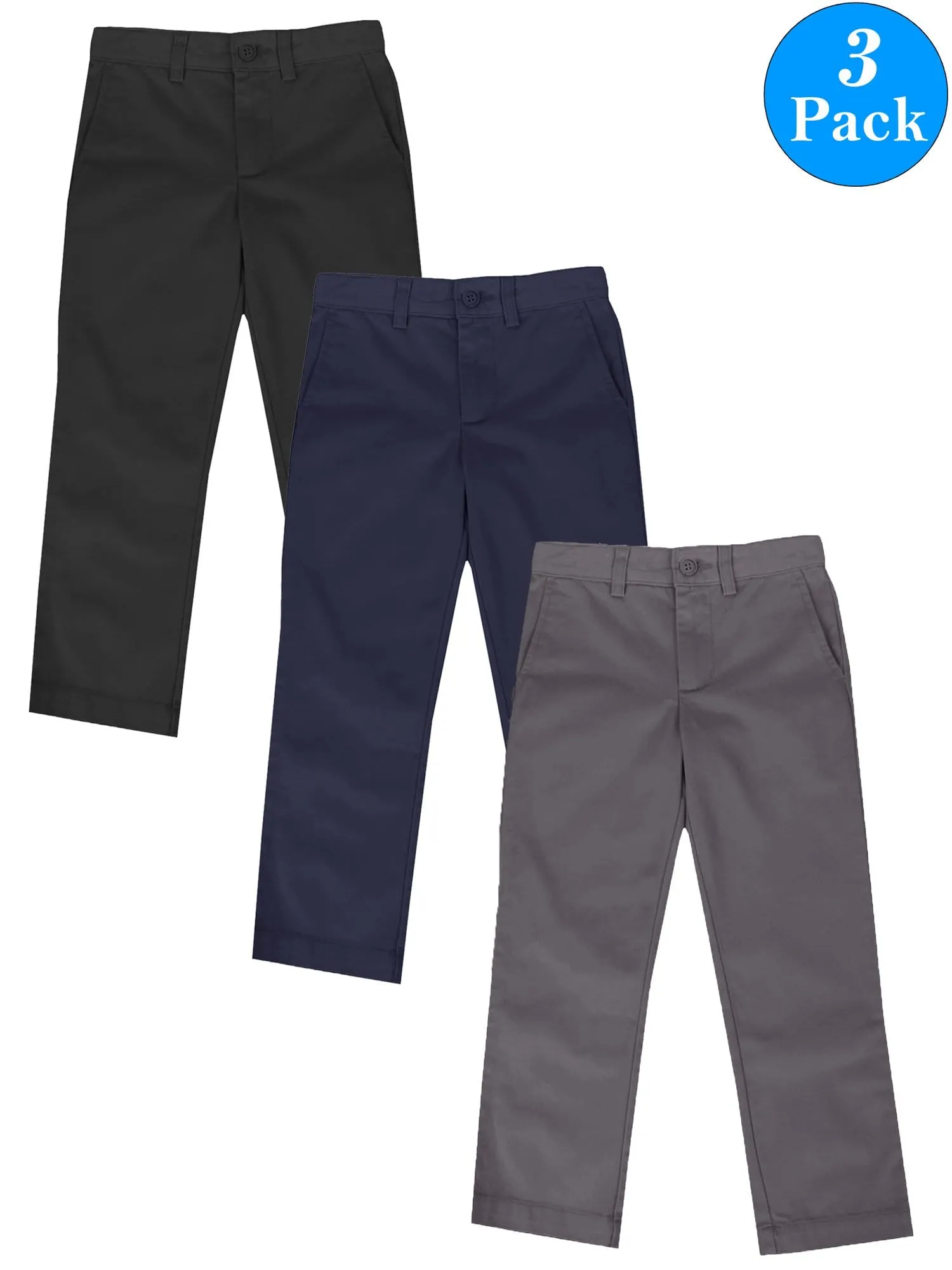 Boys (3-PACK) Classic Flat Front School Uniform Pants - Sizes 4-20