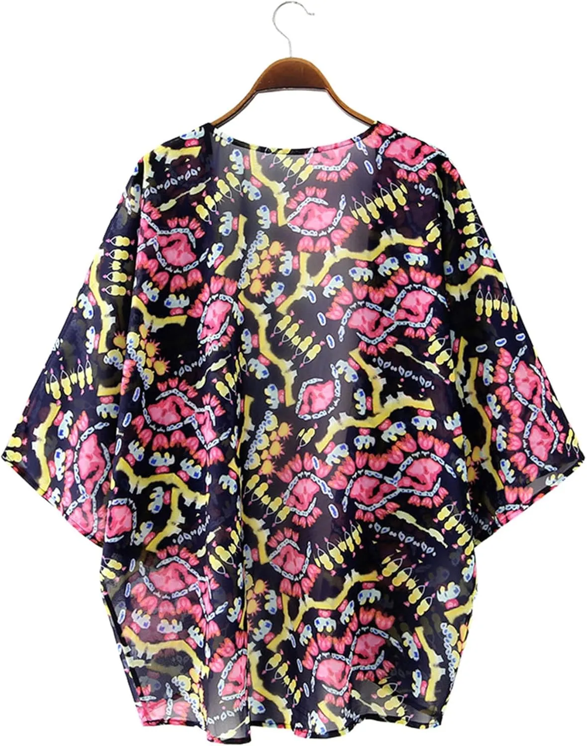 Chunoy Women Chiffon Kimono Cardigan Short Sleeve Open Front Tops Beach Wear Cover Up