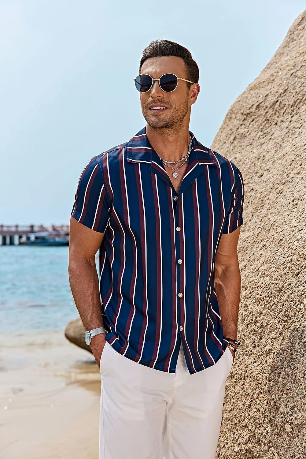 COOFANDY Men Short Sleeve Button Up Shirts Lightweight Beach Wear Tropical Hawaiian Shirt