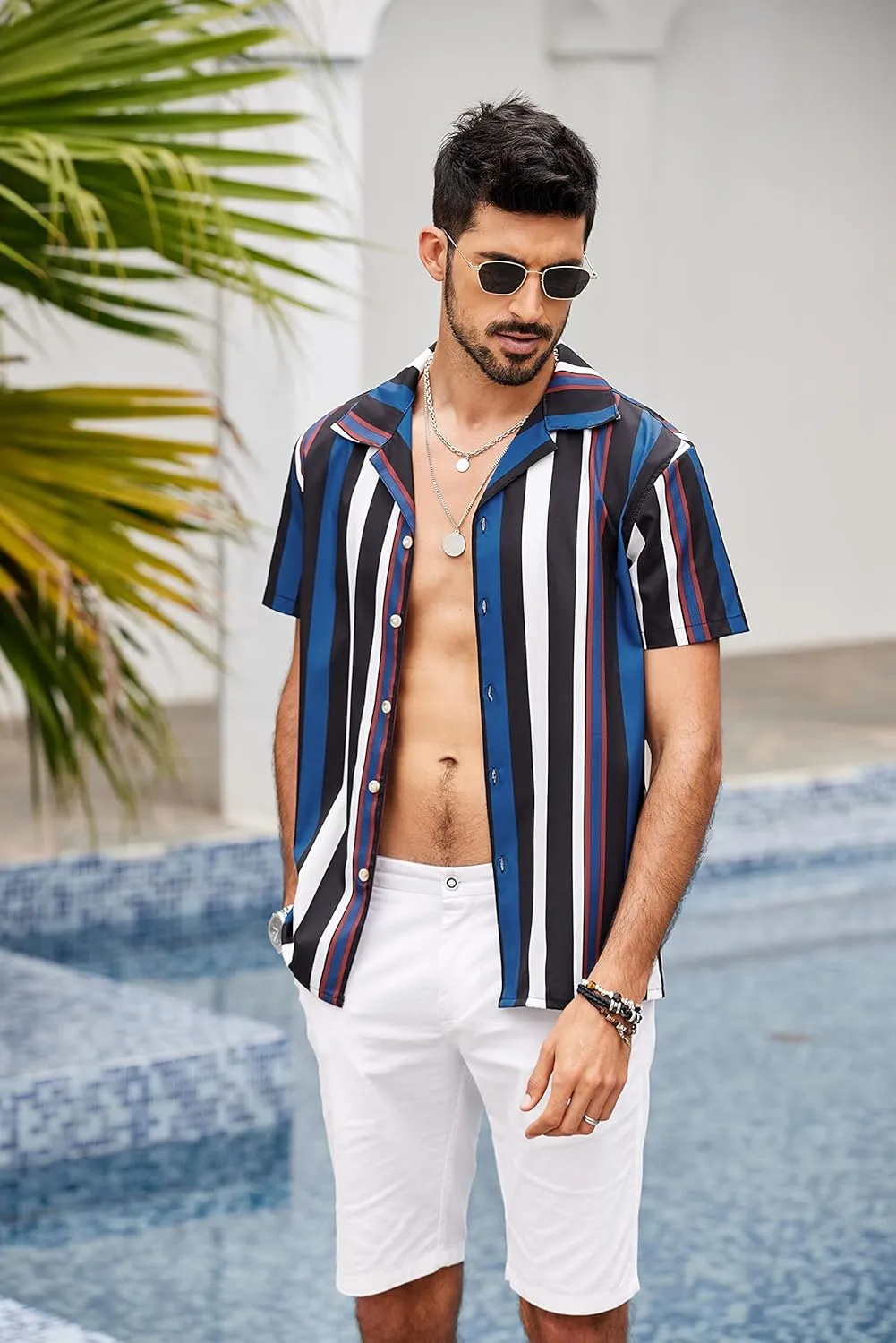 COOFANDY Men Short Sleeve Button Up Shirts Lightweight Beach Wear Tropical Hawaiian Shirt