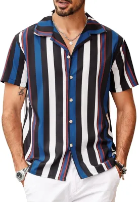 COOFANDY Men Short Sleeve Button Up Shirts Lightweight Beach Wear Tropical Hawaiian Shirt