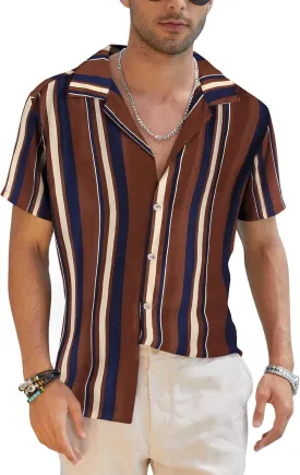 COOFANDY Men Short Sleeve Button Up Shirts Lightweight Beach Wear Tropical Hawaiian Shirt
