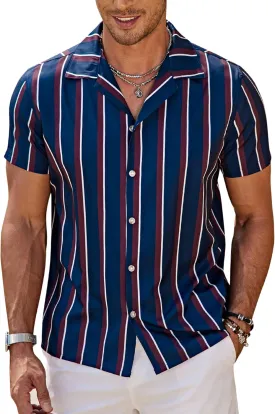 COOFANDY Men Short Sleeve Button Up Shirts Lightweight Beach Wear Tropical Hawaiian Shirt