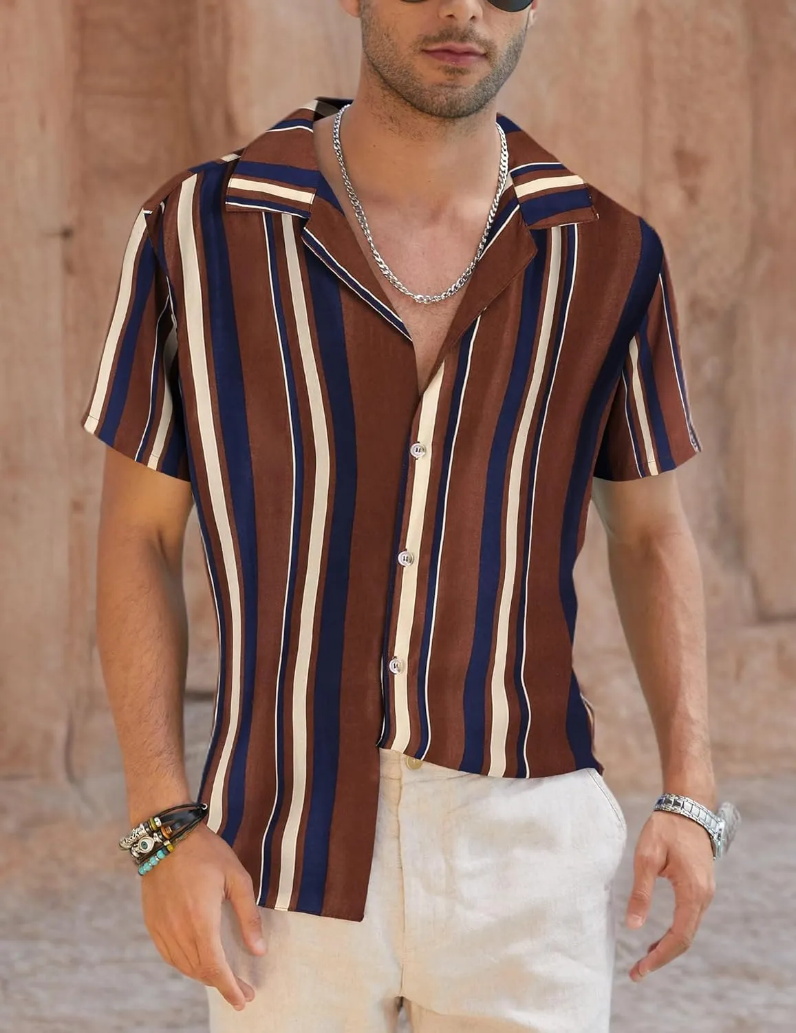 COOFANDY Men Short Sleeve Button Up Shirts Lightweight Beach Wear Tropical Hawaiian Shirt