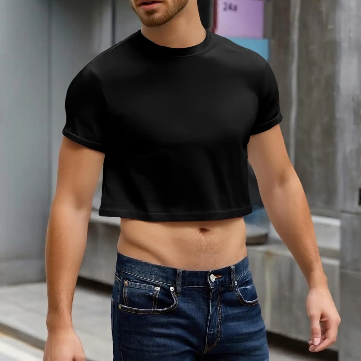Crop Tops for Men Basic Short Sleeve Round Neck Casual Pullovers Summer Sexy Gay Tee Tops Hot Shirts