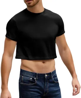 Crop Tops for Men Basic Short Sleeve Round Neck Casual Pullovers Summer Sexy Gay Tee Tops Hot Shirts