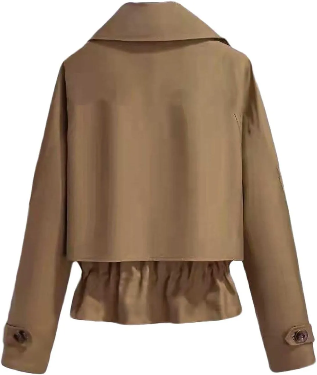 Cropped Trench Coat for Women Plus Size Notch Lapel Jackets Single-Breasted Ruffled Drawstring Hem Pea Coat Overcoat