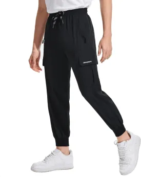 DEVOROPA Boys Joggers Lightweight Hiking Cargo Pants Water Resistant UPF 50  Quick Dry Youth Kids Athletic Running Pants