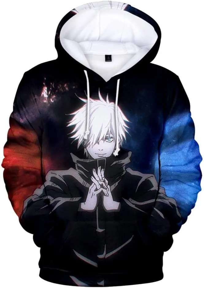 Ealipoi Gojo Satoru Hoodie Anime JJK Hoodie Gojo Costume Multi 3D Printed Sweater Cosplay for Men