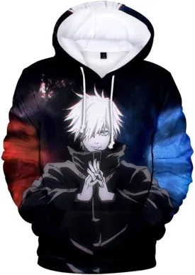 Ealipoi Gojo Satoru Hoodie Anime JJK Hoodie Gojo Costume Multi 3D Printed Sweater Cosplay for Men