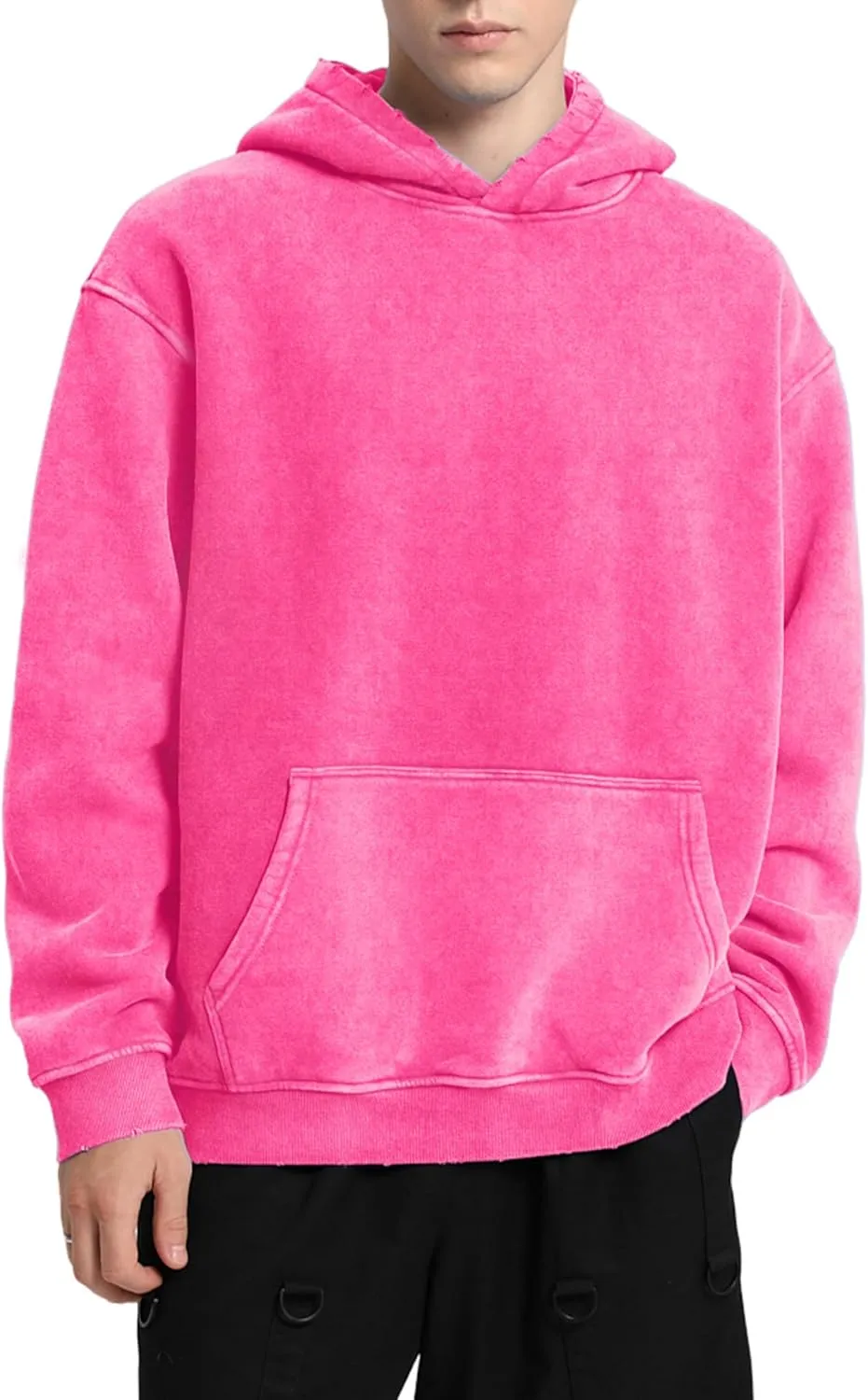 FAIABLE Mens Hoodies Pullover Oversized Hoodie Wash Plush Cotton Hooded Sweatshirt Vintage Heavyweight Hoodie Men Streetwear