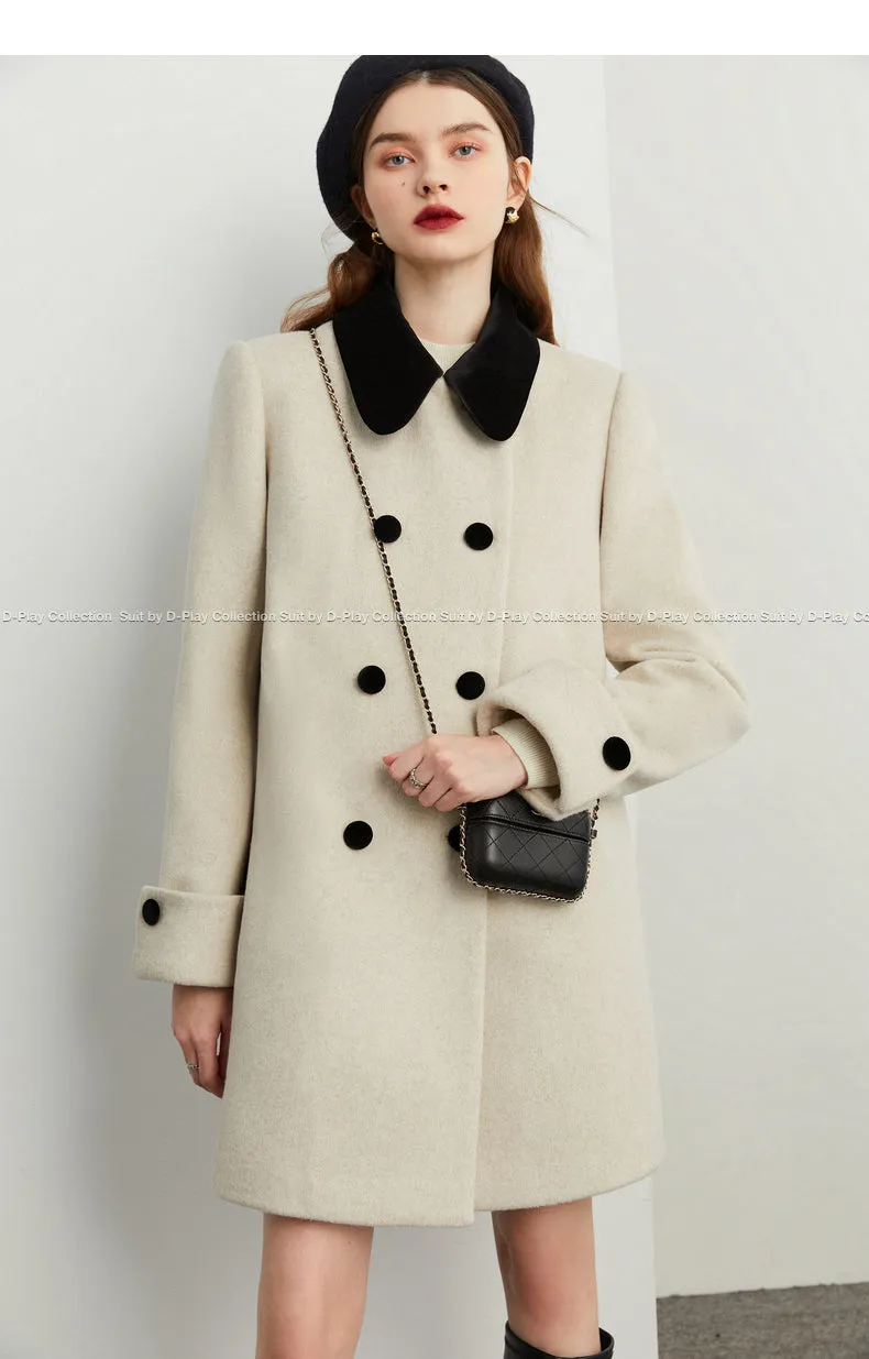 Fall autumn vintage velvet doll collar loose sleeve tweed coat - vivican (v)