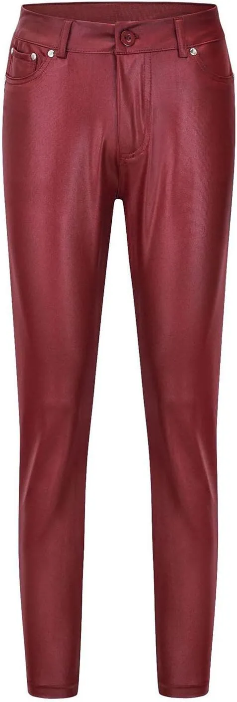 Faux Leather Leggings for Women High Waisted Pants with Pocket Stretch Leggings Trendy Spring Pant Tight Long Trouser