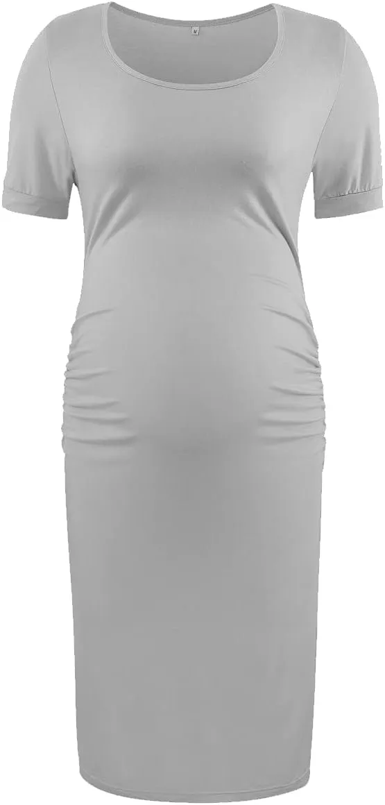 Floral & Solid Maternity Dress, Ruched Side Bodycon Pregnancy Dress for Casual Wear/Baby Shower/Photoshoot
