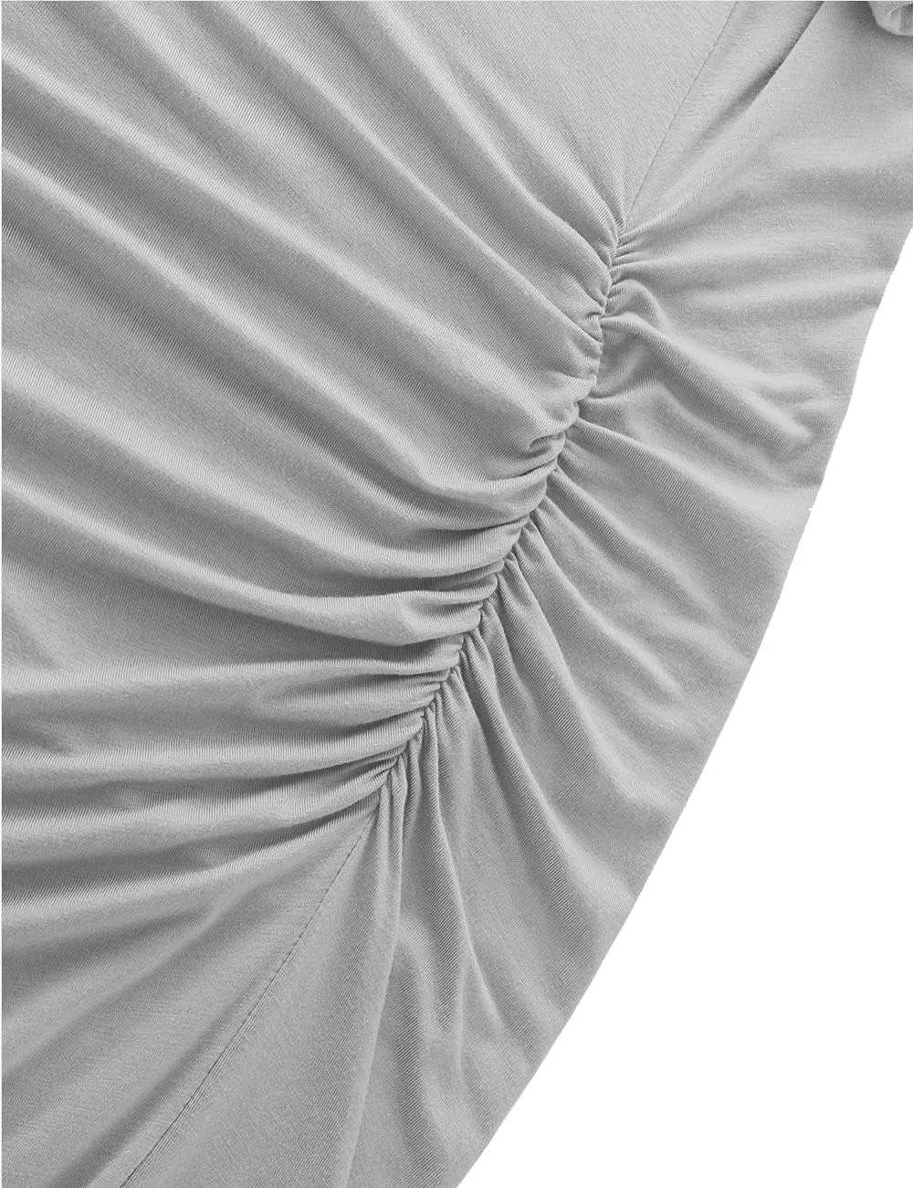 Floral & Solid Maternity Dress, Ruched Side Bodycon Pregnancy Dress for Casual Wear/Baby Shower/Photoshoot
