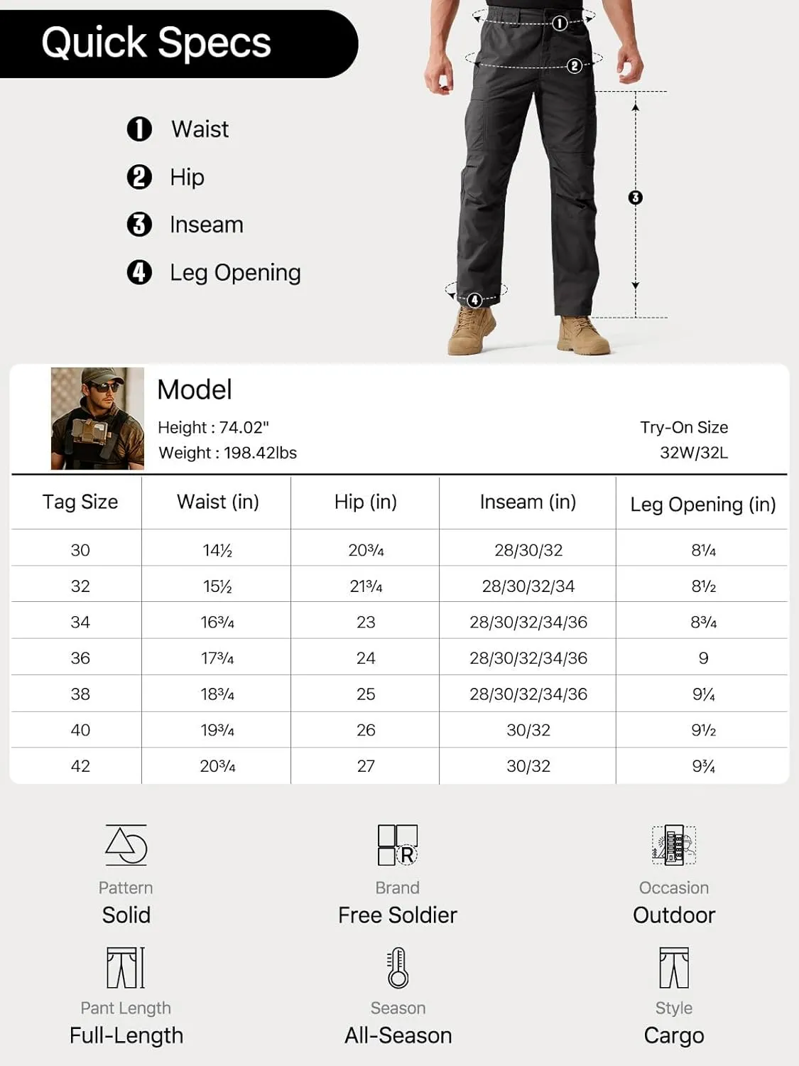 FREE SOLDIER Men's Cargo Pants Water Resistant Ripstop Tactical Pants for Men Work Pants Lightweight Outdoor Hiking Pants Men