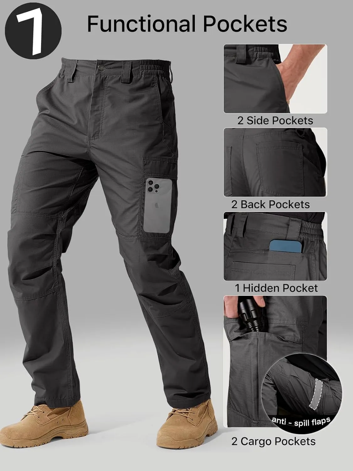 FREE SOLDIER Men's Cargo Pants Water Resistant Ripstop Tactical Pants for Men Work Pants Lightweight Outdoor Hiking Pants Men