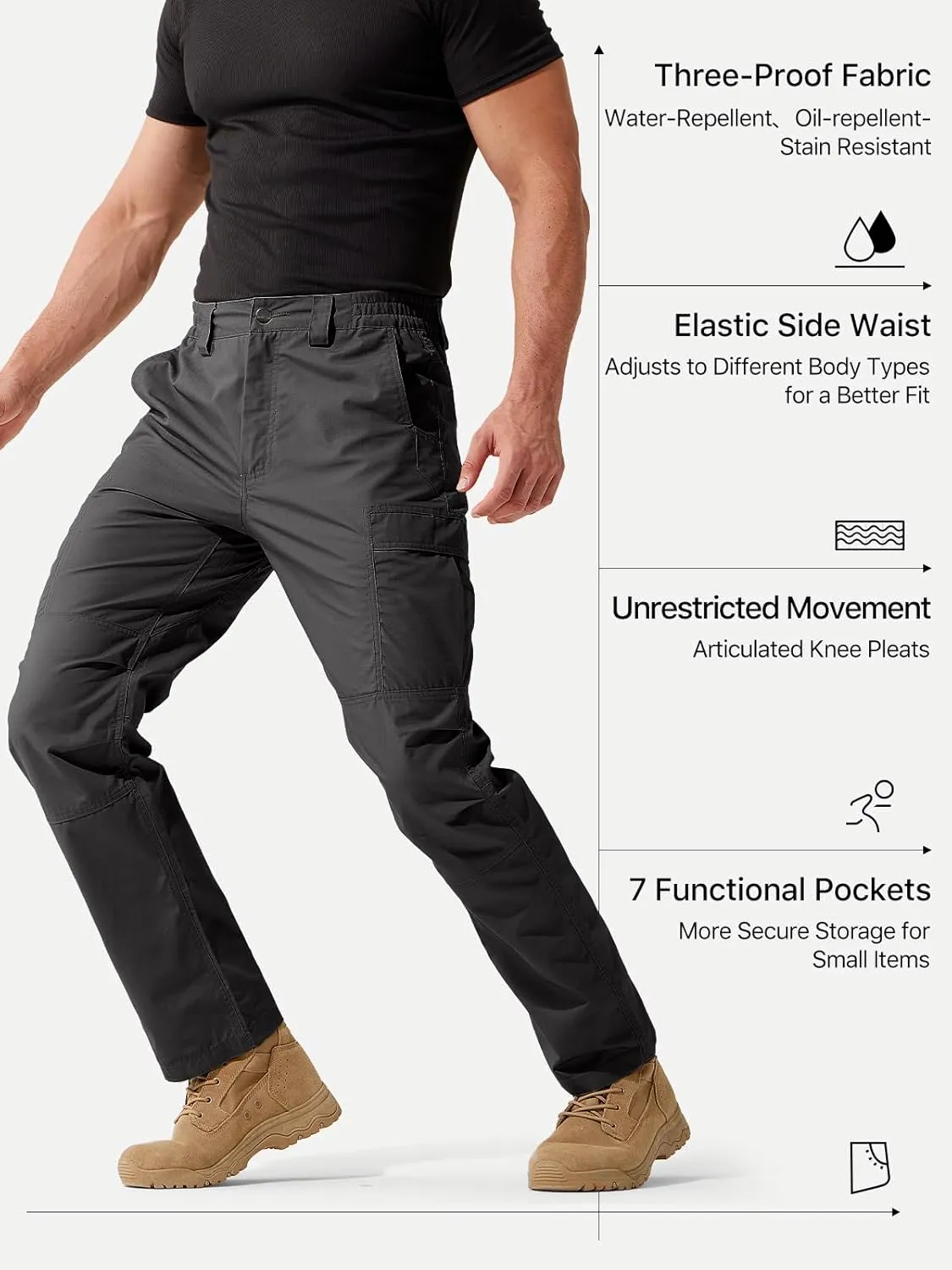 FREE SOLDIER Men's Cargo Pants Water Resistant Ripstop Tactical Pants for Men Work Pants Lightweight Outdoor Hiking Pants Men
