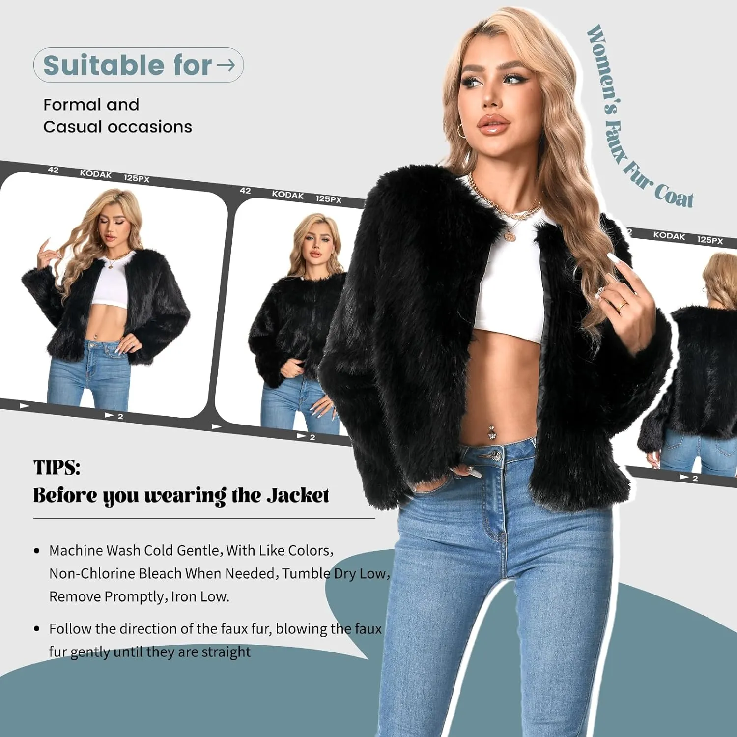 Fur Coat for Women,Faux Furry Long Sleeve Cropped Fluffy Jacket Open Front Coat Shaggy Warm Fall Winter Outerwear.