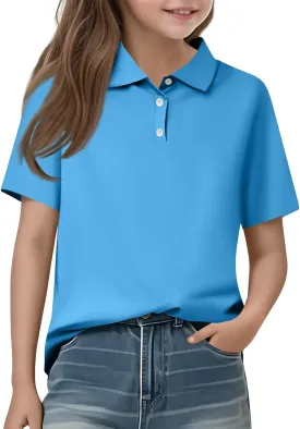 Girls Polo Shirts Short Sleeve School Uniform 3-14 Years