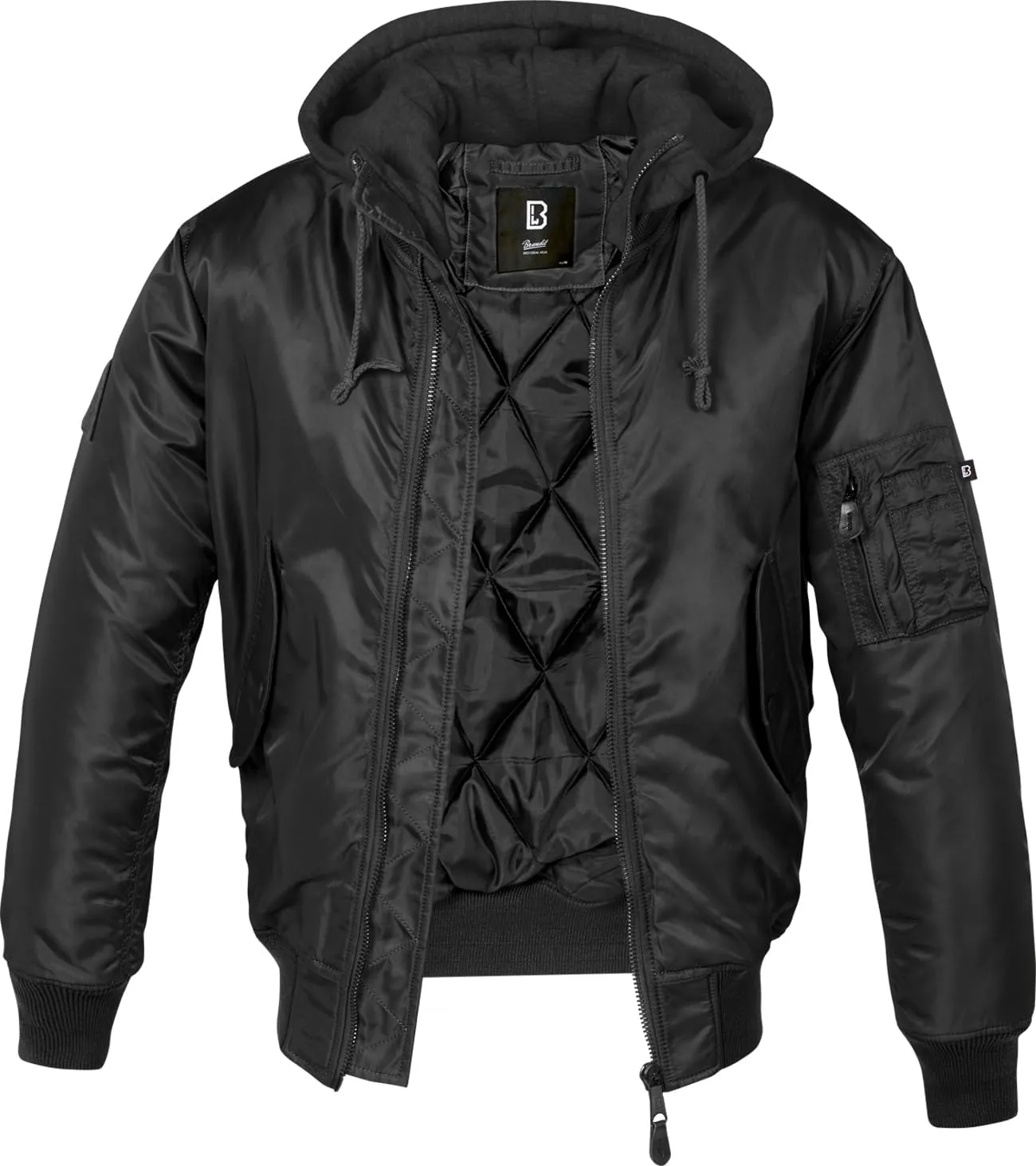 Individual Wear Men's MA1 Wind/Water-Resistant Casual Outdoor Hooded Bomber Jacket with Warm Lining & Knitted Collar
