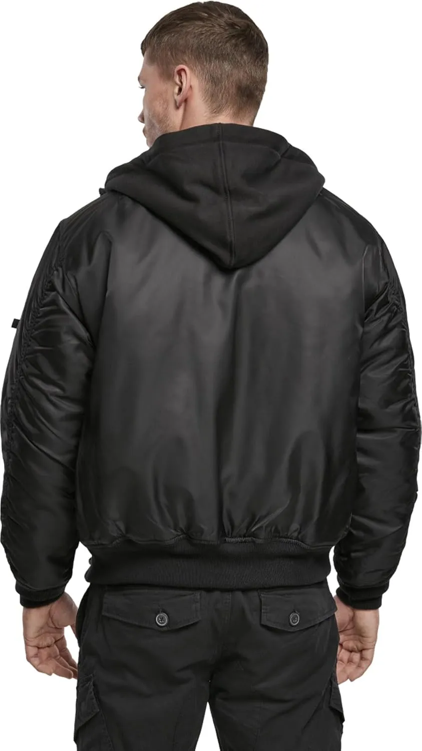 Individual Wear Men's MA1 Wind/Water-Resistant Casual Outdoor Hooded Bomber Jacket with Warm Lining & Knitted Collar
