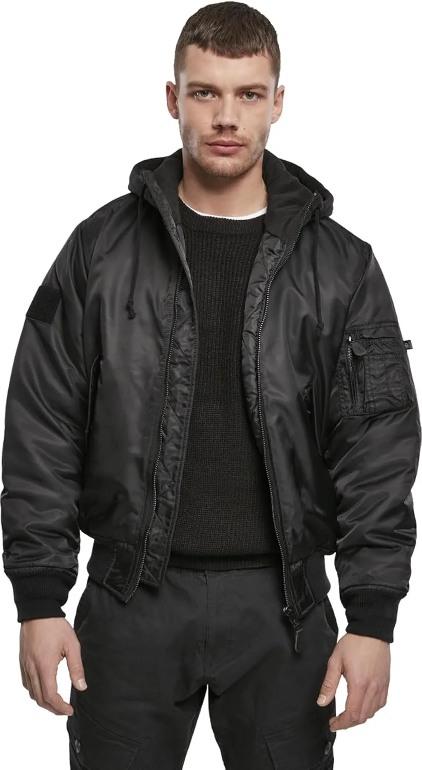 Individual Wear Men's MA1 Wind/Water-Resistant Casual Outdoor Hooded Bomber Jacket with Warm Lining & Knitted Collar