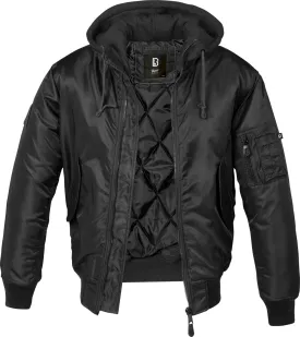 Individual Wear Men's MA1 Wind/Water-Resistant Casual Outdoor Hooded Bomber Jacket with Warm Lining & Knitted Collar