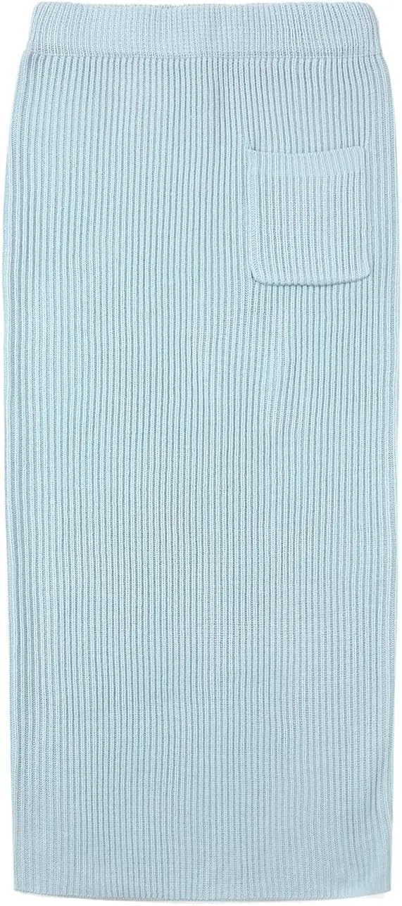 loveimgs Women's 2 Piece Outfits Ribbed Knit Long Sleeve Turtleneck Midi Pencil Skirt Set Casual Two Piece Dress