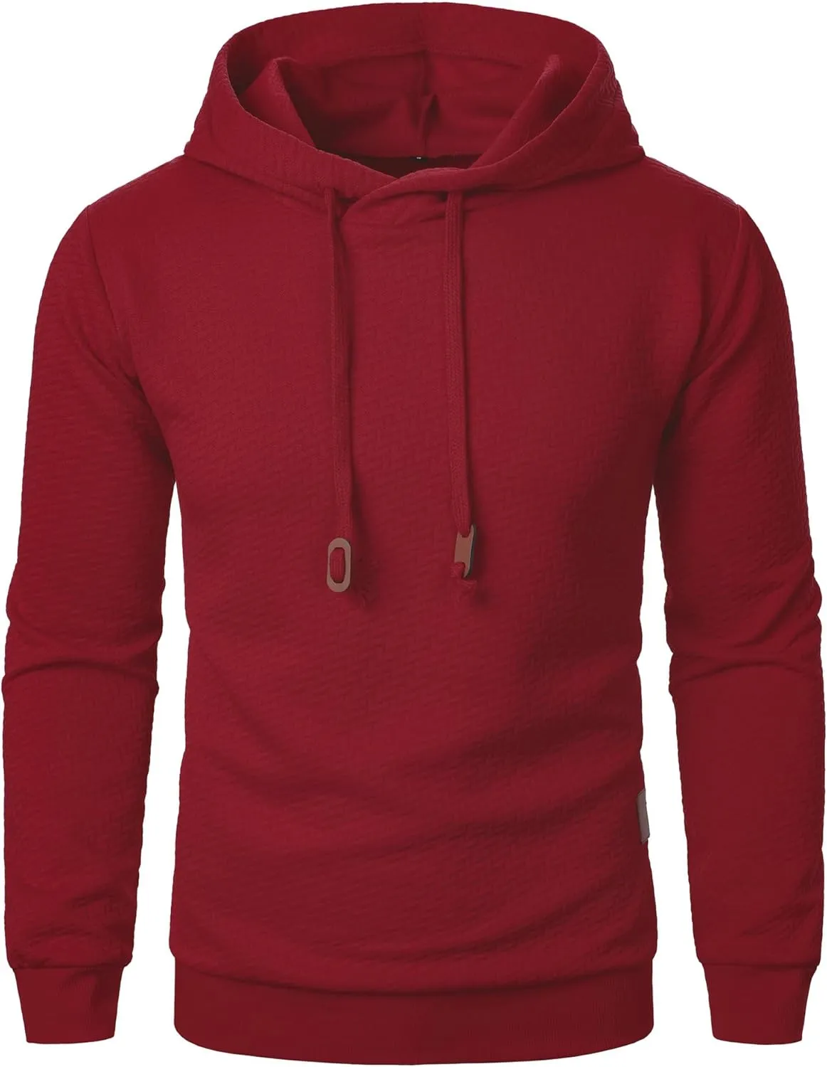 Mens Hooded Sweatshirts Drawstring Waffle Casual Long Sleeve Solid Texture Stylish Pullover Outdoor Warm Sweater Tops