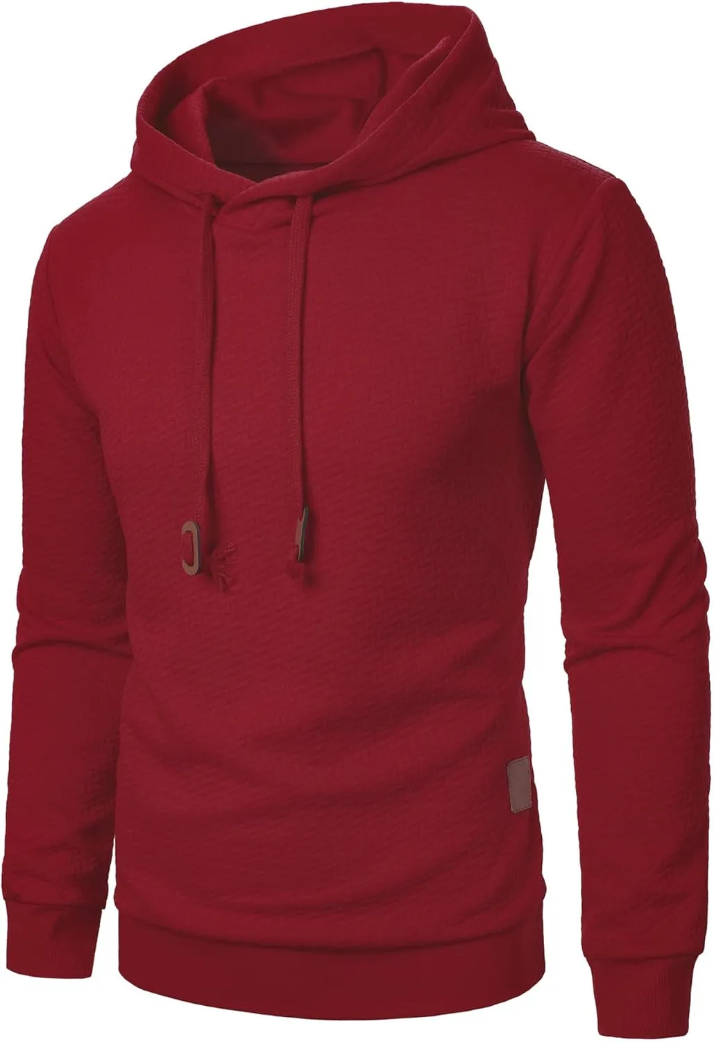 Mens Hooded Sweatshirts Drawstring Waffle Casual Long Sleeve Solid Texture Stylish Pullover Outdoor Warm Sweater Tops