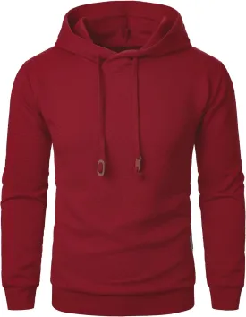 Mens Hooded Sweatshirts Drawstring Waffle Casual Long Sleeve Solid Texture Stylish Pullover Outdoor Warm Sweater Tops