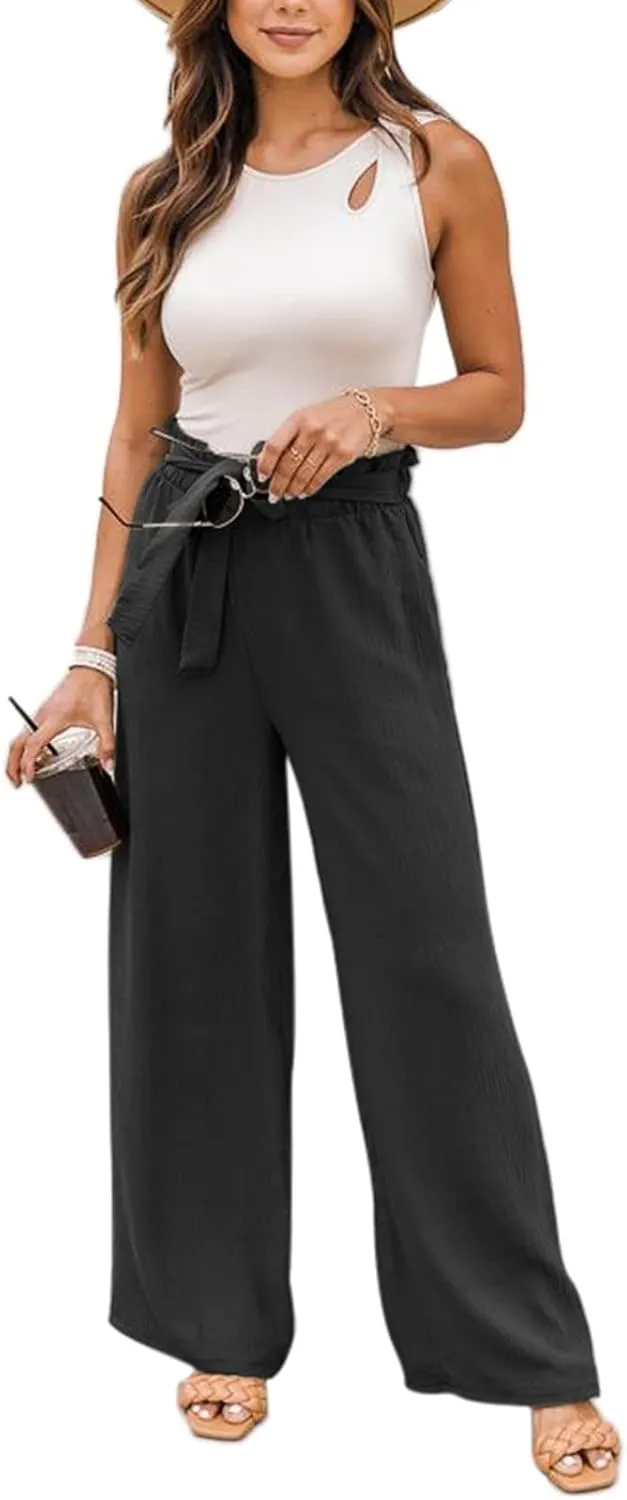 NIMIN Wide Leg Pants for Women High Waisted Business Casual Pants Work Pants Loose Flowy Summer Beach Pants with Pockets