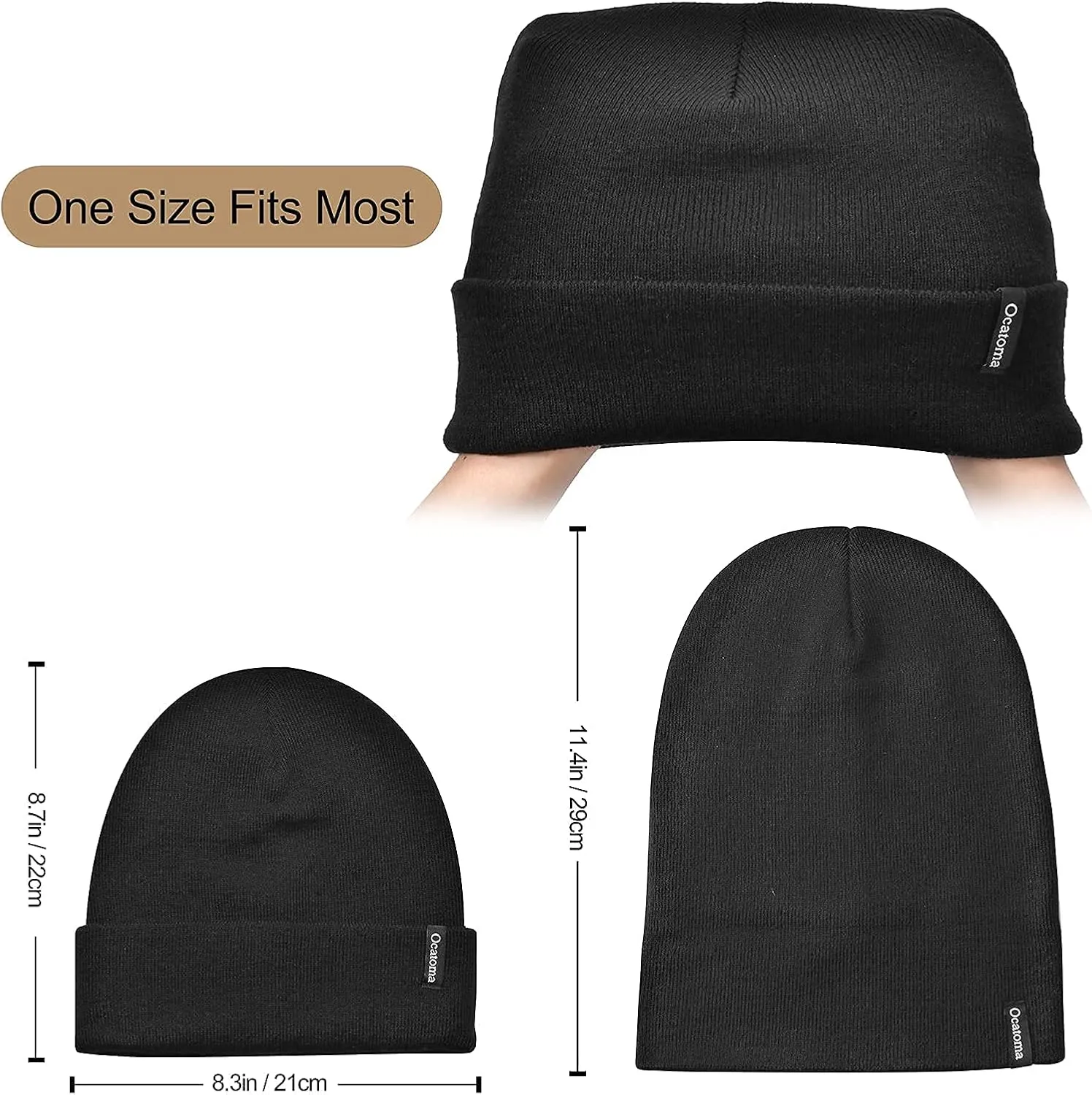 Ocatoma Beanie for Men Women Acrylic Knit Cuffed Slouchy Men's Daily Warm Hat Unisex Gifts for Men Women Boyfriend Him Her