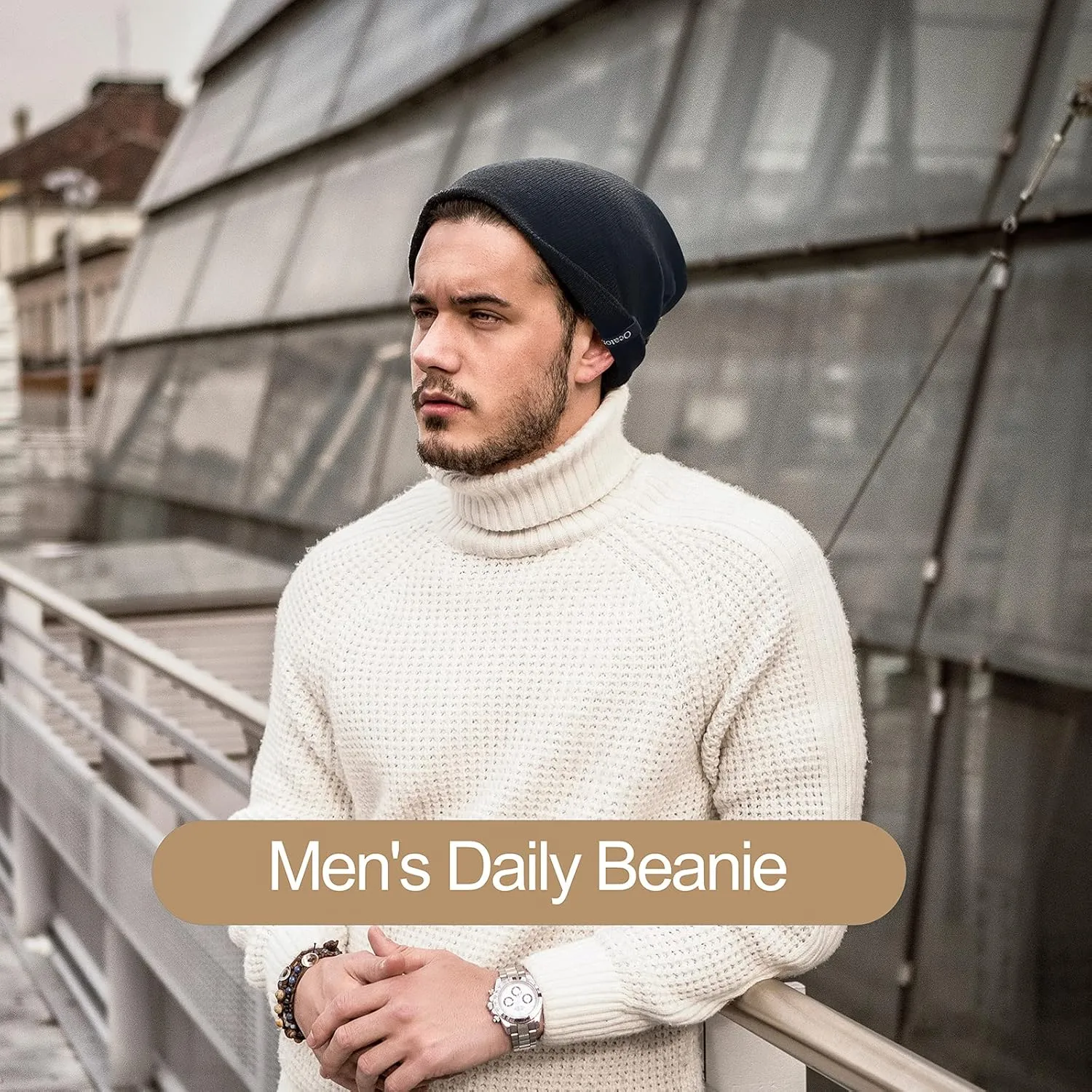 Ocatoma Beanie for Men Women Acrylic Knit Cuffed Slouchy Men's Daily Warm Hat Unisex Gifts for Men Women Boyfriend Him Her