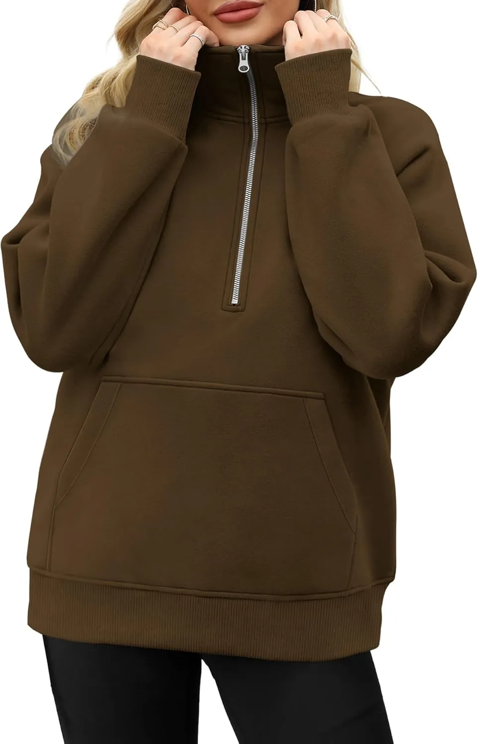 OFEEFAN Quarter Zip Sweatshirts For Women Pullover Oversized Hoodies Sweaters Fall Outfits Winter Clothes Thumb Hole 2024