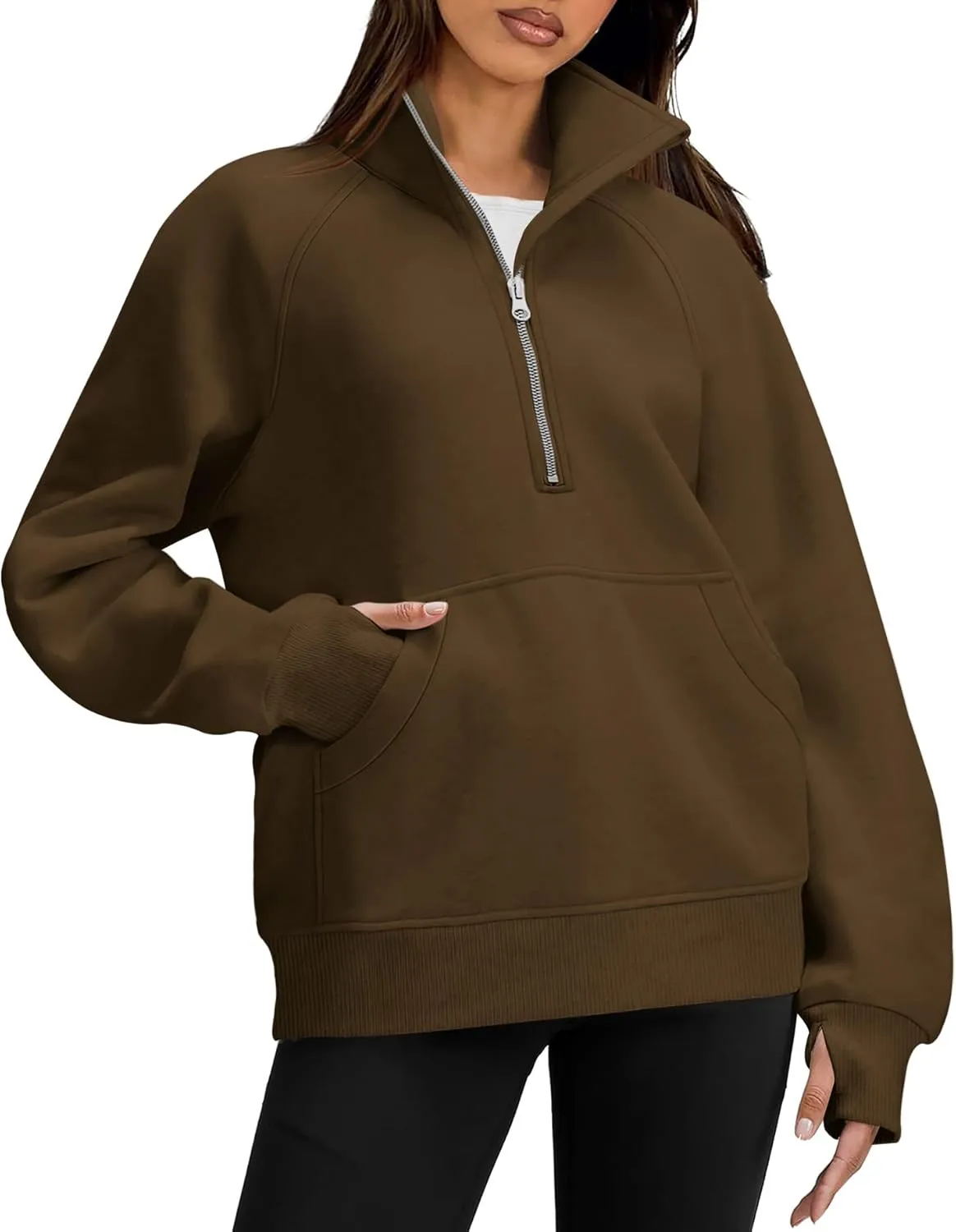 OFEEFAN Quarter Zip Sweatshirts For Women Pullover Oversized Hoodies Sweaters Fall Outfits Winter Clothes Thumb Hole 2024