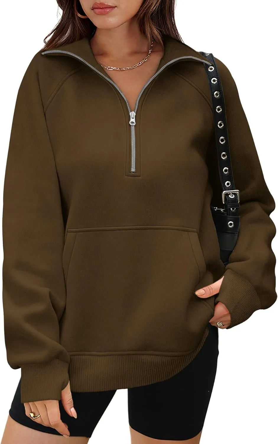 OFEEFAN Quarter Zip Sweatshirts For Women Pullover Oversized Hoodies Sweaters Fall Outfits Winter Clothes Thumb Hole 2024