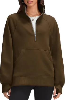 OFEEFAN Quarter Zip Sweatshirts For Women Pullover Oversized Hoodies Sweaters Fall Outfits Winter Clothes Thumb Hole 2024