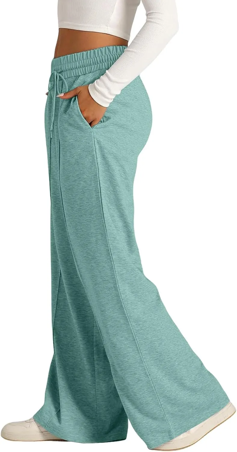 Oversized Wide Leg Sweatpants Women Elastic Drawstring Baggy Straight Leg Open Bottom Lounge Comfy Joggers Trousers